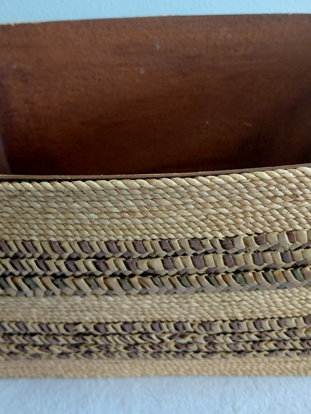Rare Made in Phillipines wood And Rattab basket Boho Statement